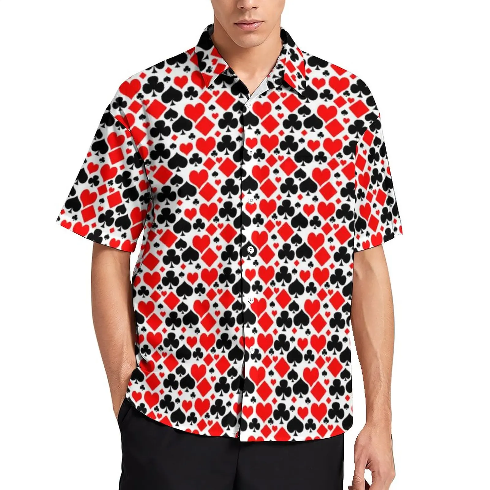 

Poker Print Blouses Male Hearts Diamonds Clubs Spades Casual Shirts Hawaii Short-Sleeved Custom Harajuku Oversize Vacation Shirt