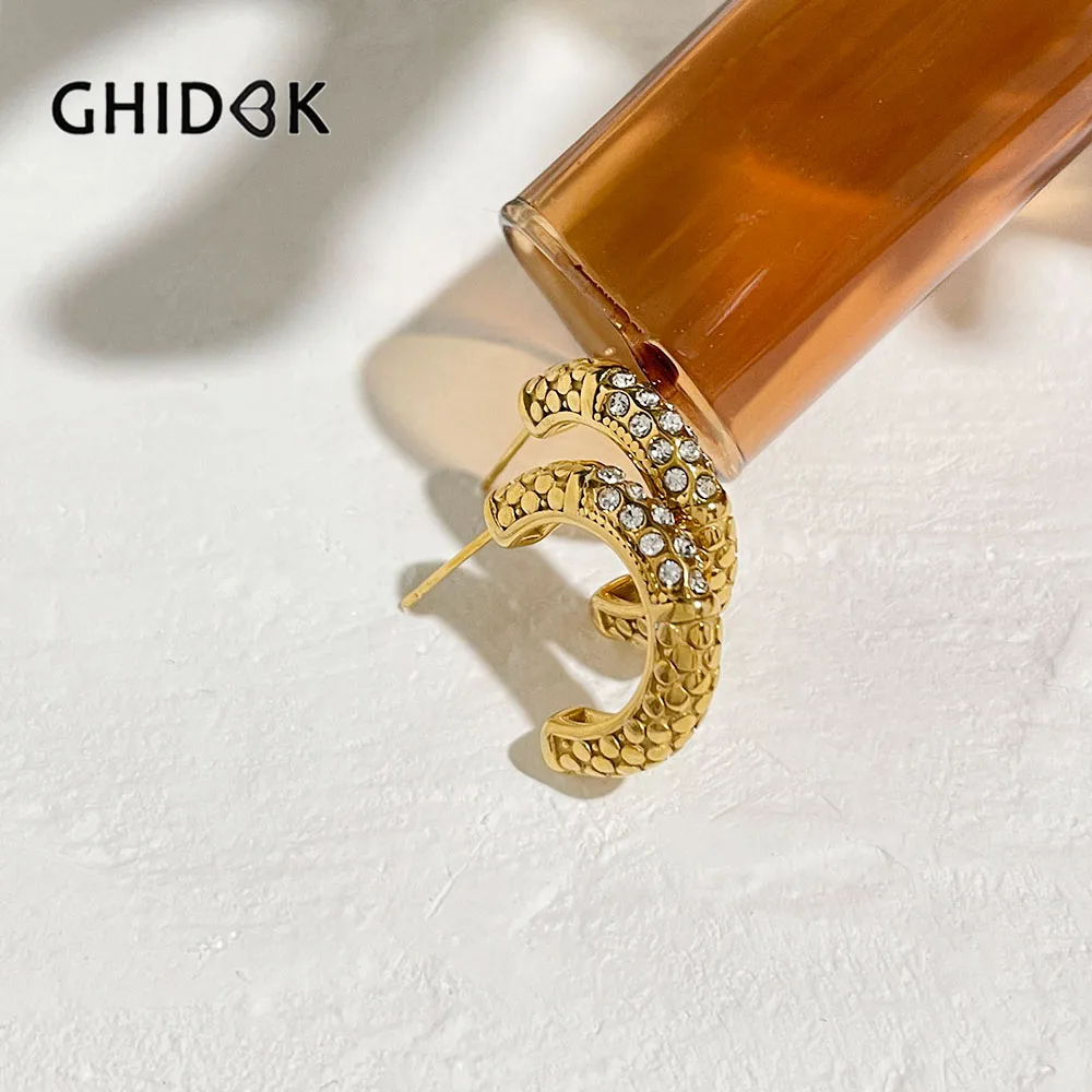 GHIDBK Tarnish Free Stainless Steel 18K Pvd Gold Plated Textured Thick Open Hoop Earrings with Cz Rhinestone Trendy Jewelry Gift
GHIDBK Tarnish Free Stainless Steel 18K Pvd Gold Plated Textured Thick Open Hoop Earrings with Cz Rhinestone Trendy Jewelry Gift