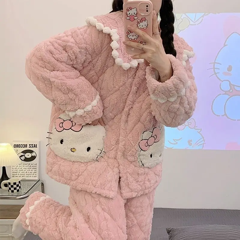 Kawaii Sanrios Hello Kitty Coral Fleece Pajamas Women's Autumn Winter Three-Layer Plus Velvet Thick Homewear Anime Cartoon Gift
Kawaii Sanrios Hello Kitty Coral Fleece Pajamas Women's Autumn Winter Three-Layer Plus Velvet Thick Homewear Anime Cartoon Gift