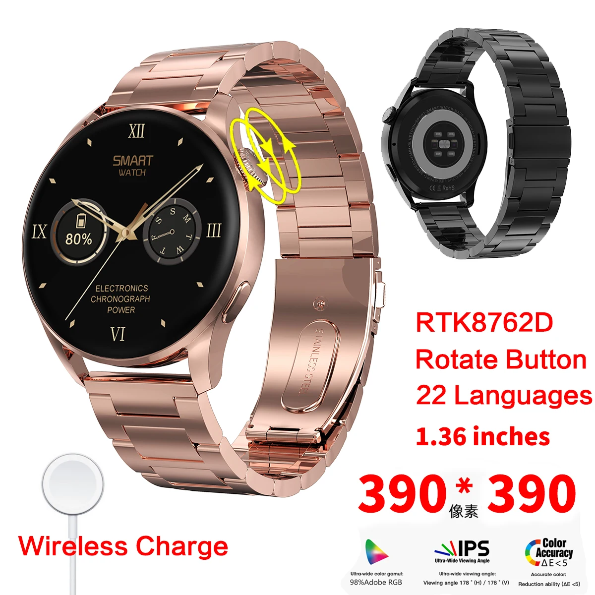 

Смарт-часы DT3 с беспроводным зарядным устройством и поддержкой Bluetooth, 390*390 пикселей