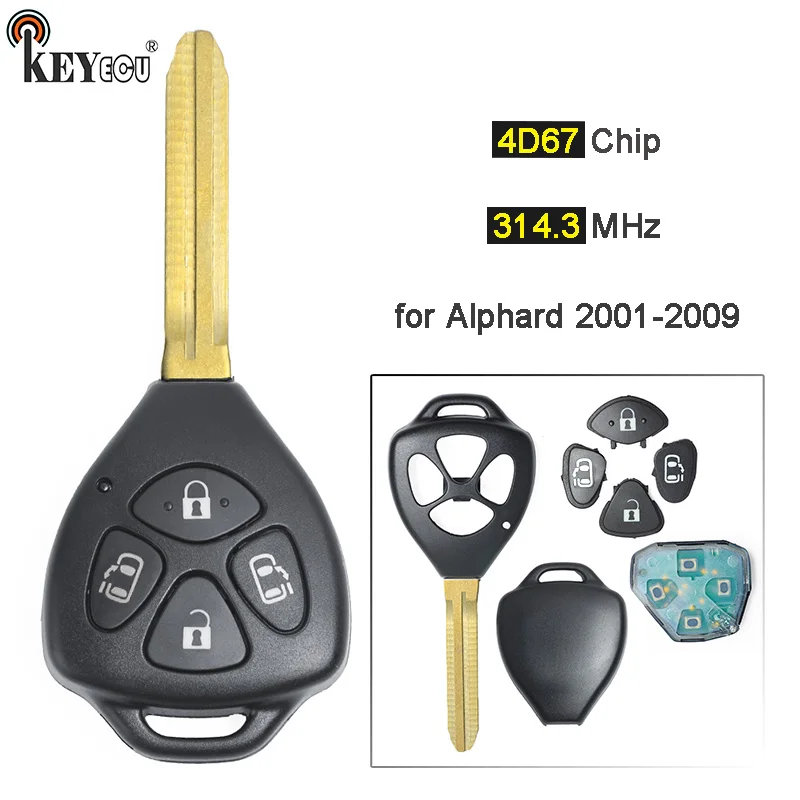 Модель чипа KEYECU 314,3 МГц 4D67: 44010 Замена дистанционного ключа TOY43 4 кнопки (2 дверные модели) для Toyota Alphard 2001-2009
Модель чипа KEYECU 314,3 МГц 4D67: 44010 Замена дистанционного ключа TOY43 4 кнопки (2 дверные модели) для Toyota Alphard 2001-2009