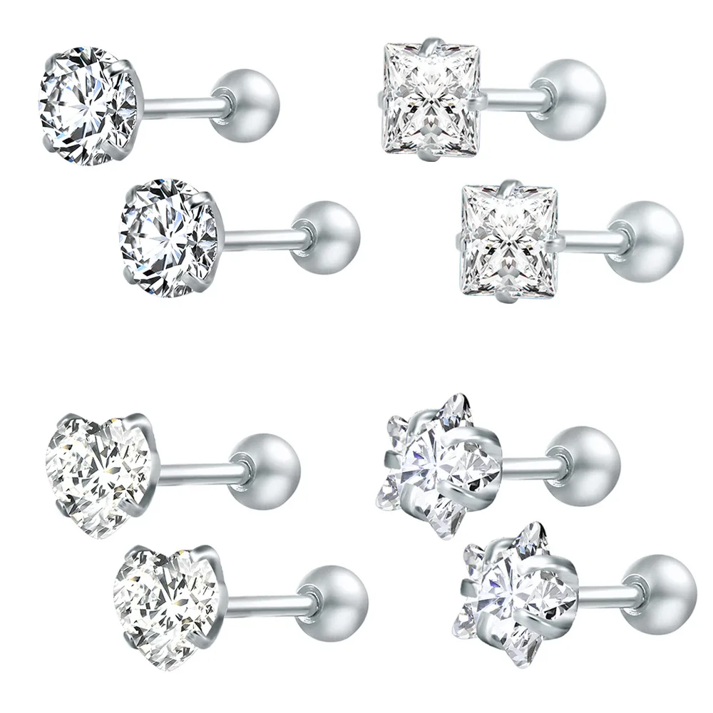 4 Pairs Shiny Cubic Zirconia Surgical Steel Stud Earrings Tragus Helix Conch Piercing Cartilage Sets
4 Pairs Shiny Cubic Zirconia Surgical Steel Stud Earrings Tragus Helix Conch Piercing Cartilage Sets