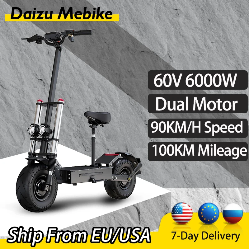 60V 6000W Powerful Electric Scooter 100 km/h with Seat Electric Skate Max Mileage 100km trotinette électrique 13inch Tire 
60V 6000W Powerful Electric Scooter 100 km/h with Seat Electric Skate Max Mileage 100km trotinette électrique 13inch Tire