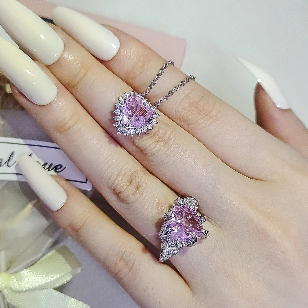 2pcs Pack 2022 New Fashion Heart silver color bride Ring Stud Necklace Set For Women Anniversary Gift Jewelry Wholesale J7427 
2pcs Pack 2022 New Fashion Heart silver color bride Ring Stud Necklace Set For Women Anniversary Gift Jewelry Wholesale J7427