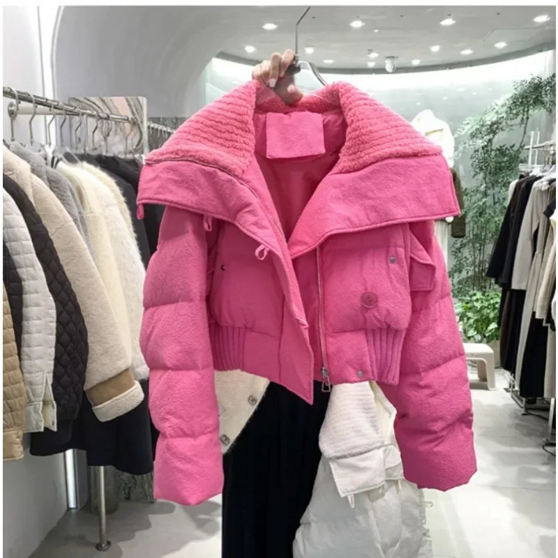 

Женская утепленная куртка-пуховик, Корейская шикарная вязаная куртка с воротником, свободная парка, теплая короткая куртка с хлопковой подкладкой, Осень-зима 2023