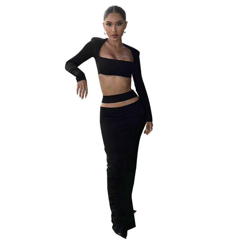 Sexy Solid High Street Two Piece Set Women Summer Square Collar Long Sleeve Skinny Crop Tops+ Hollow Out Elegant Straight Skirt
Sexy Solid High Street Two Piece Set Women Summer Square Collar Long Sleeve Skinny Crop Tops+ Hollow Out Elegant Straight Skirt