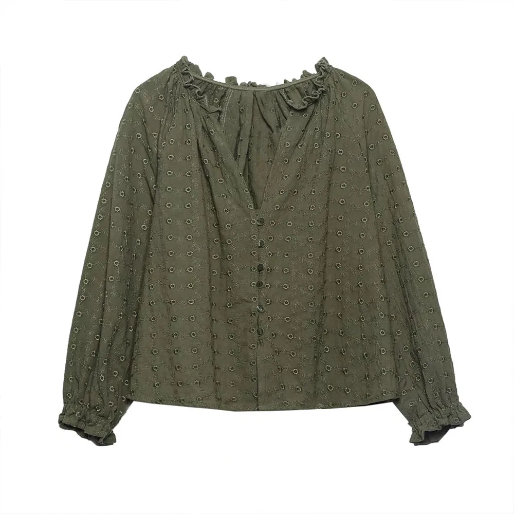 Women's 2022 Spring New Fashion Layered Decorative Embroidered Blouse Vintage V-Neck Single Breasted Top Chic Women's Blouse
Women's 2022 Spring New Fashion Layered Decorative Embroidered Blouse Vintage V-Neck Single Breasted Top Chic Women's Blouse