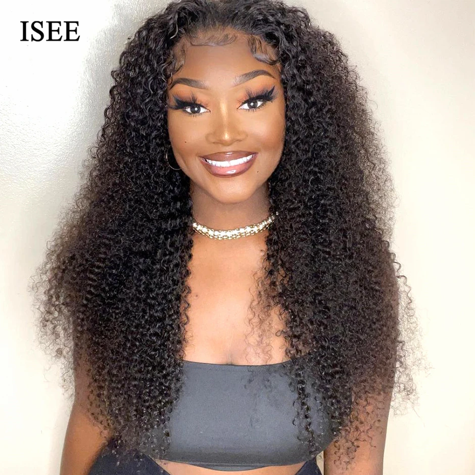 

Mongolian Kinky Curly Wigs 13X6 HD Lace Frontal Wig Pre Plucked 180% Density Curly Lace front Human hair Wigs ISEE HAIR