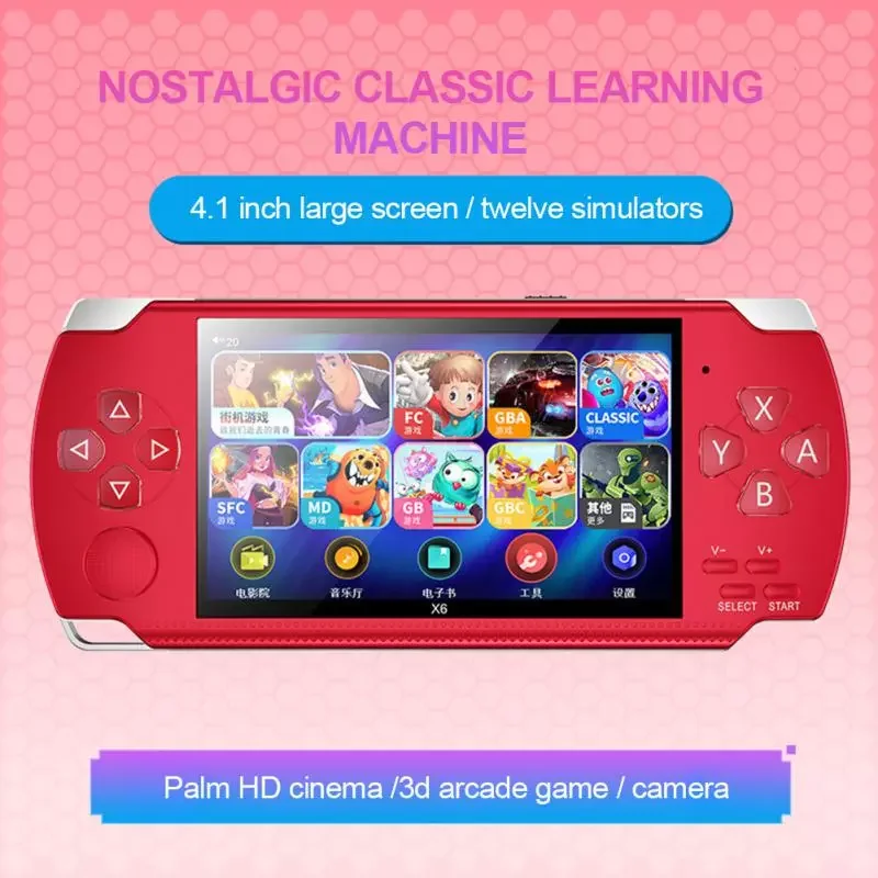 NEW2023 X6 Handheld Game Player 4.0 Inch LCD Display 8GB Double-rocker 1500 Classic Game Retro Mini Pocket Game Console MP5 Vide
NEW2023 X6 Handheld Game Player 4.0 Inch LCD Display 8GB Double-rocker 1500 Classic Game Retro Mini Pocket Game Console MP5 Vide