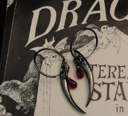 

Silver Fang Earring, Gothic Jewelry, Fang Earring with Red Blood, Hoop Earring, Fang, Goth Jewelry, Vampire, Gothic Earring