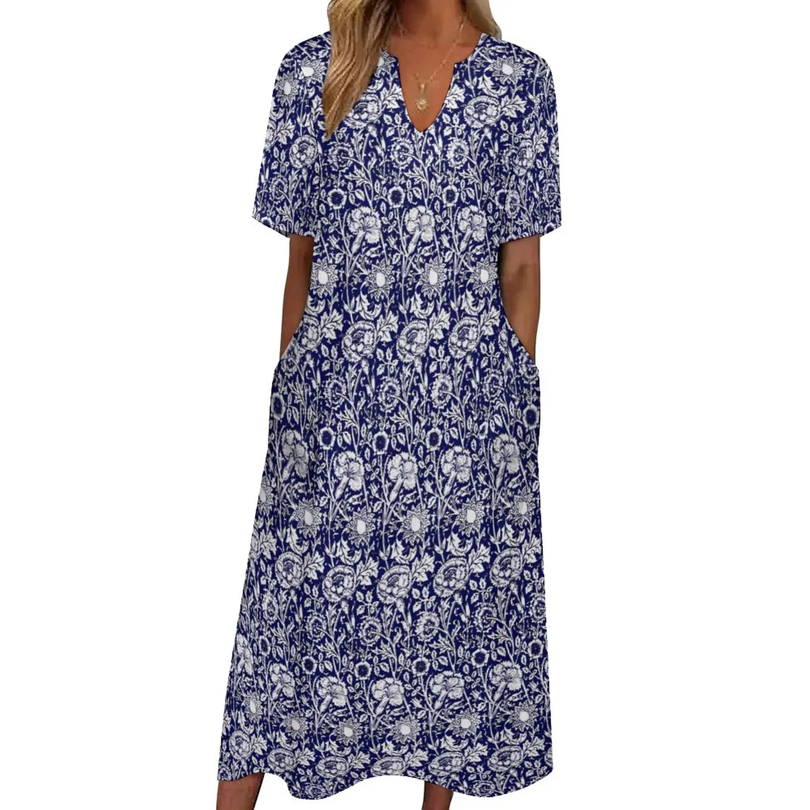 Женское платье-макси с принтом Дамаска, синее, белое, Модное Длинное пляжное платье бохо, летнее платье большого размера с V-образным вырезом
Женское платье-макси с принтом Дамаска, синее, белое, Модное Длинное пляжное платье бохо, летнее платье большого размера с V-образным вырезом