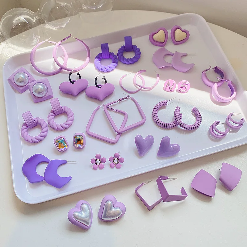 925 Silver Needle Korea New Multiple Styles Purple Heart Crystal Geometric Earrings For Women Gilr Gift Party Jewelry
925 Silver Needle Korea New Multiple Styles Purple Heart Crystal Geometric Earrings For Women Gilr Gift Party Jewelry