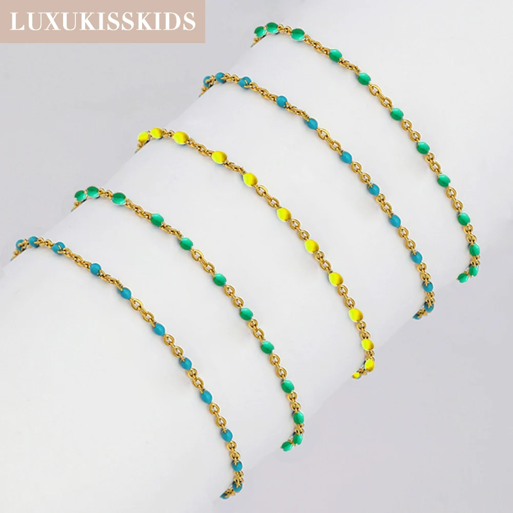 LUXUKISSKIDS Stainless Steel Enamel Beads Anklets Bead Chains Sandal Jewelry Yellow Green Blue For Woman Beach Accessories
LUXUKISSKIDS Stainless Steel Enamel Beads Anklets Bead Chains Sandal Jewelry Yellow Green Blue For Woman Beach Accessories