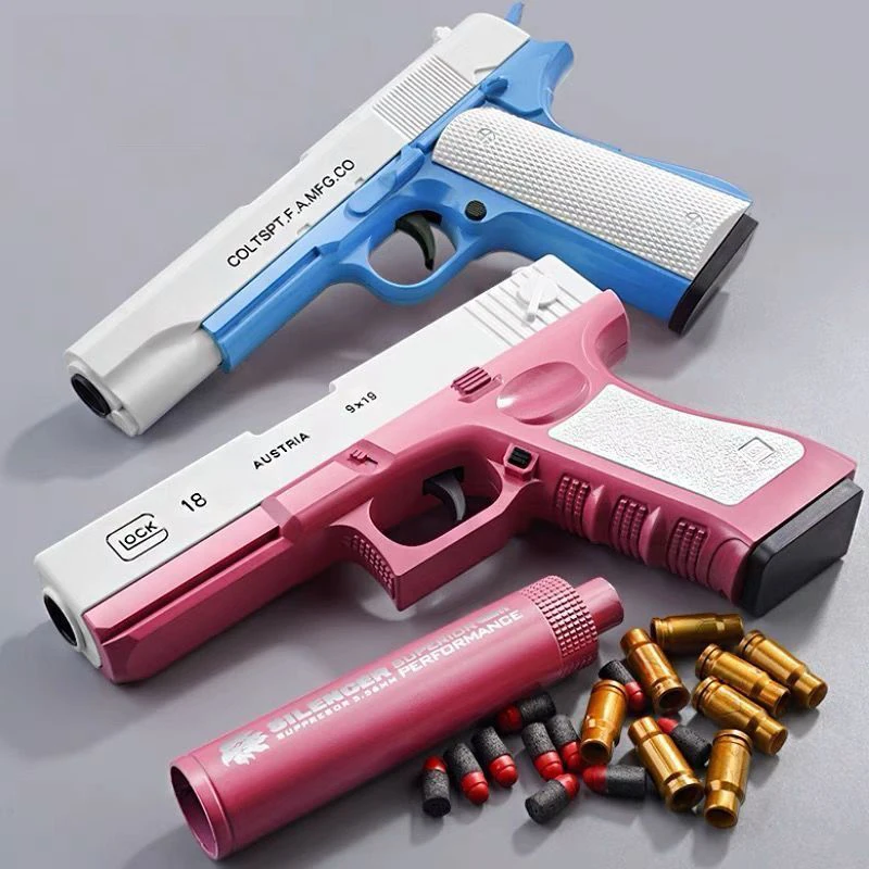 

2 шт./компл. мягкие пулевые пистолеты, ручной Короткий пистолет, цветные пули, снайперский пистолет, игрушечный пистолет Glock для детей, игрушк...