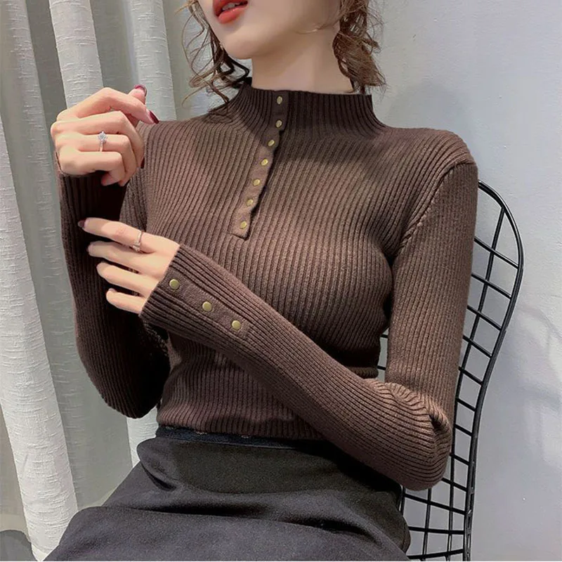 Lucyever Women Autumn Winter Sweater Korean Chic Slim Buttons Up Half-High Collar Knitted Tops Casual Bottoming Jumpers Woman
Lucyever Women Autumn Winter Sweater Korean Chic Slim Buttons Up Half-High Collar Knitted Tops Casual Bottoming Jumpers Woman