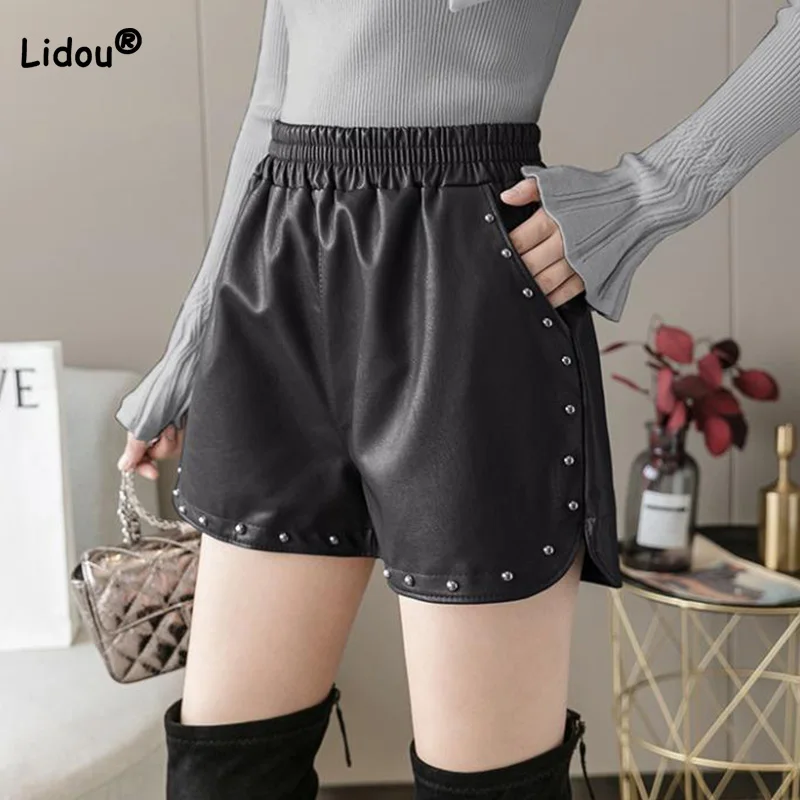 Fashion Elastic High Waist Leather Pants Autumn Winter New Korean Rivet Patchwork Pockets All-match Boot Short Trousers Women
Fashion Elastic High Waist Leather Pants Autumn Winter New Korean Rivet Patchwork Pockets All-match Boot Short Trousers Women