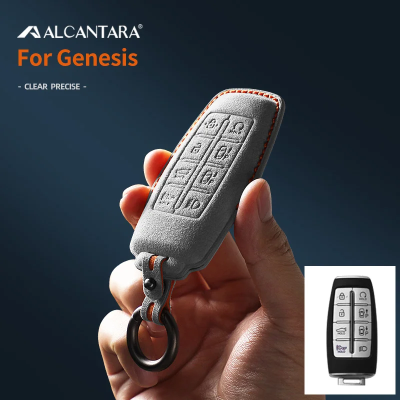 

Alcantara Suede Car Key Case Auto Key Fob Cover Bag Shell for Hyundai Genesis G70 G80 G90 EQ900 GV80 GV70 GV60 8 Buttons