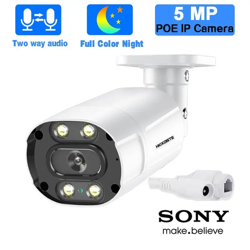 

Камера видеонаблюдения POE CCTV с двухсторонним аудио, уличная цилиндрическая камера безопасности, 5 МП, полноцветная камера ночного видения POE IP, H.265 2K