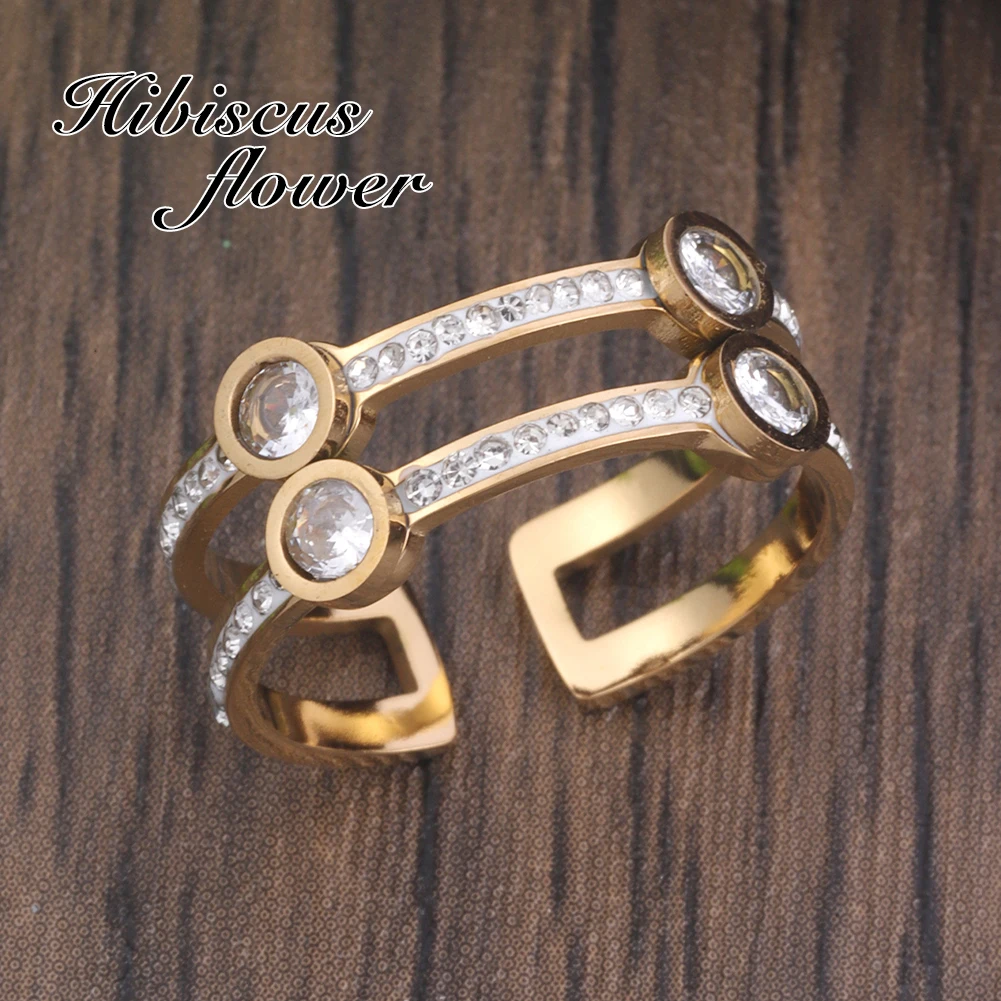 Hibiscus Flower Bilayer Zircon Rings Gold Color Wedding Rings Summer Accessories Party Office Women Ring Stainless Steel
Hibiscus Flower Bilayer Zircon Rings Gold Color Wedding Rings Summer Accessories Party Office Women Ring Stainless Steel