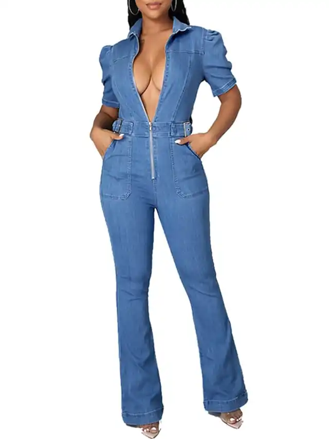 Women's Jumpsuit Lace up Zipper Solid Color Shirt Collar Holiday Street Casual Regular Fit Short Sleeve Blue Light Blue S M L Fa
Women's Jumpsuit Lace up Zipper Solid Color Shirt Collar Holiday Street Casual Regular Fit Short Sleeve Blue Light Blue S M L Fa