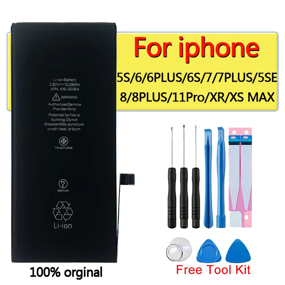 

100% Orginal Lithium Battery For IPhone 5S 5SE 6 6s 6plus 7 7plus 8 8Plus XR XS Max 11Pro High Capacity Replacement Batteries