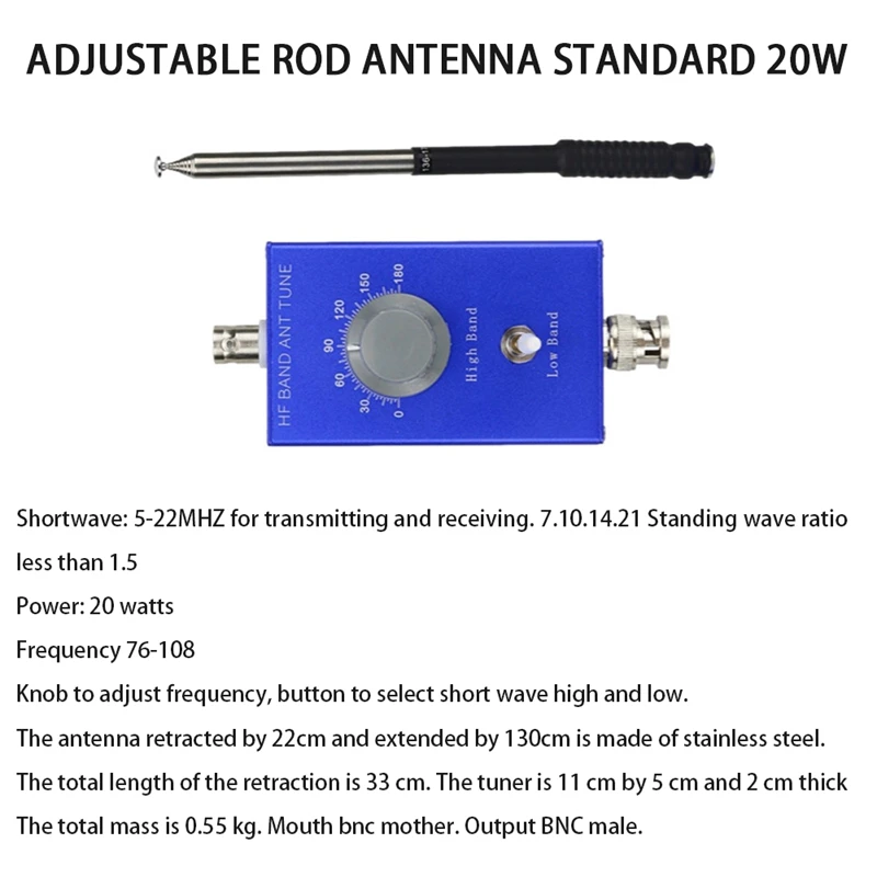 20W QRP HF Frequency Modulator Portable Adjustable Transceiver Rod Antenna 5-22Mhz Shortwave SWR 76-108Mhz FM Antenna
20W QRP HF Frequency Modulator Portable Adjustable Transceiver Rod Antenna 5-22Mhz Shortwave SWR 76-108Mhz FM Antenna