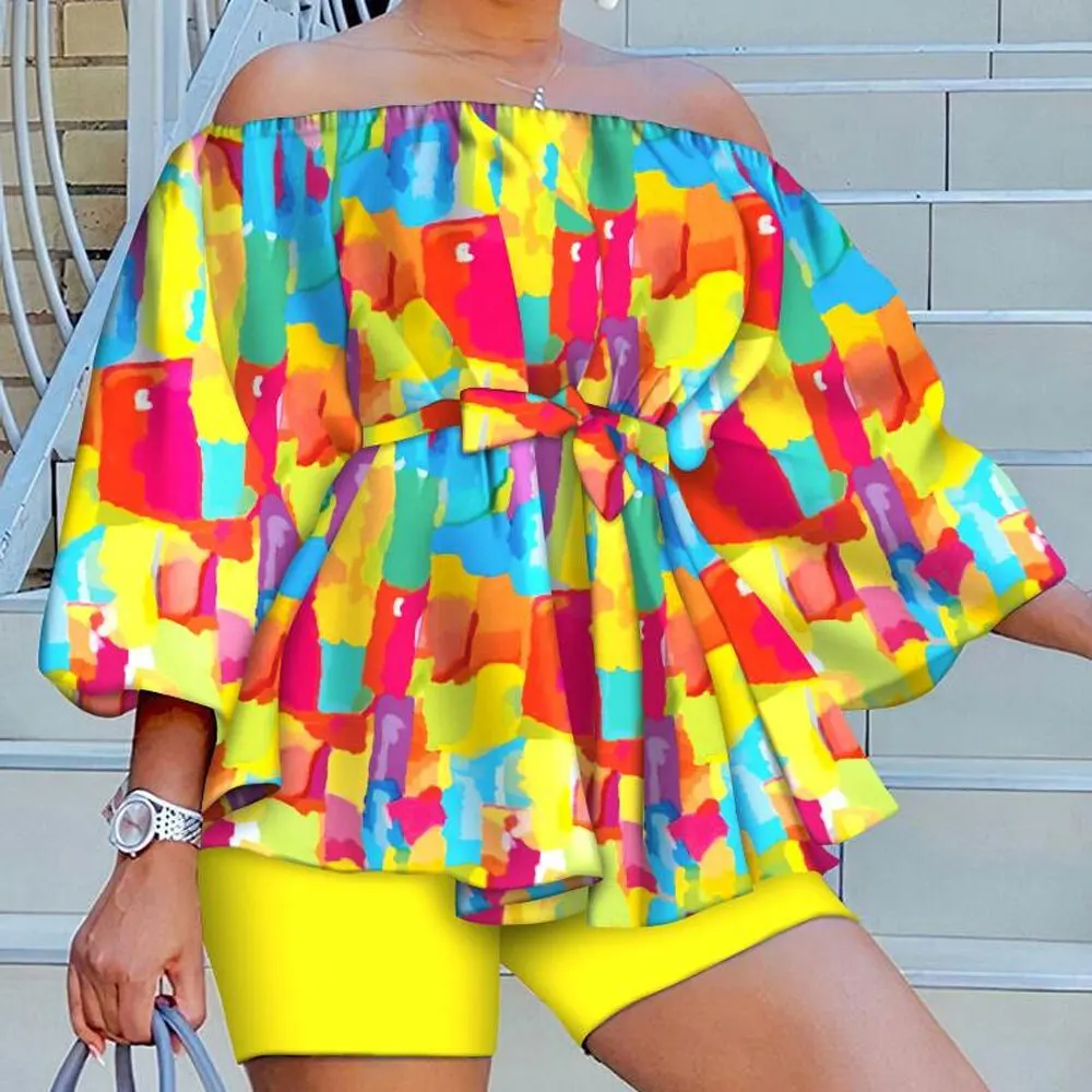 Sexy Printing Two Piece Set Women Off The Shoulder Lacing Belt Top And Shorts Nightclub Party Costume 2 Pcs Outfits
Sexy Printing Two Piece Set Women Off The Shoulder Lacing Belt Top And Shorts Nightclub Party Costume 2 Pcs Outfits