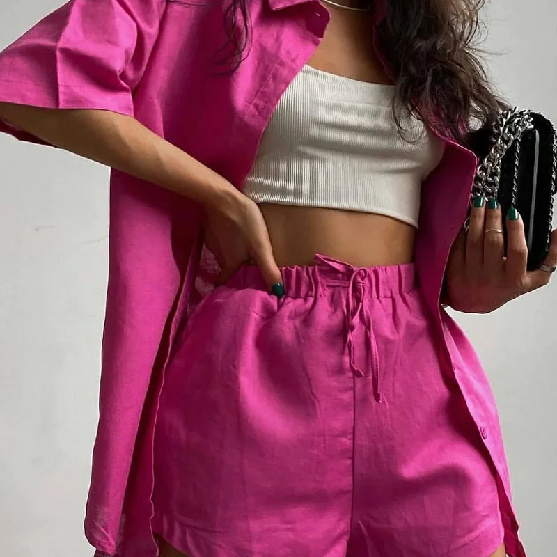 Women Tracksuits Short Sleeve Shirt With Mini Shorts Two Pieces Sets Summer Casual Lounge Wear Suit Fashion Clothing Outfits
Women Tracksuits Short Sleeve Shirt With Mini Shorts Two Pieces Sets Summer Casual Lounge Wear Suit Fashion Clothing Outfits