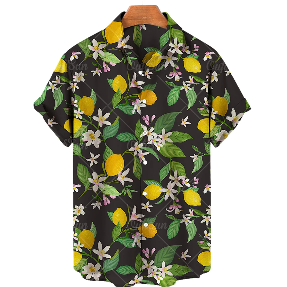 

3D printed men's and women's 2023 summer Hawaiian shirt with fruit pattern short sleeved unisex loose fitting vacation fashion c