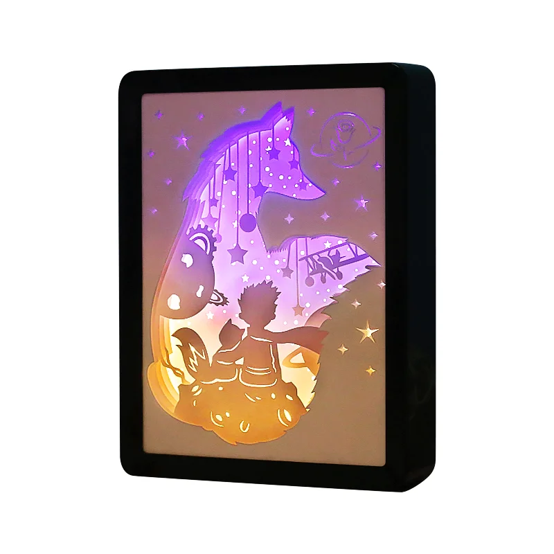 Cartoon Little Prince Shadow Box Frame 3D Night Light Led Diy Animal Fox Paper Cut Light Box Custom Home Decoration Accessories
Cartoon Little Prince Shadow Box Frame 3D Night Light Led Diy Animal Fox Paper Cut Light Box Custom Home Decoration Accessories
