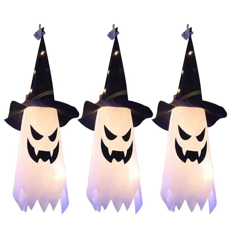 

Halloween Decorations Outdoor Hanging Lighted Glowing Ghost Hat Halloween Decor Indoor Outside Ornaments for Yard(3Pcs)