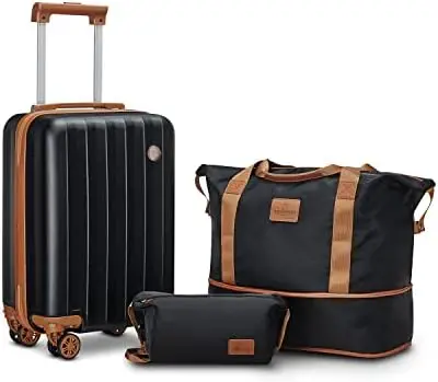 

Чемодан для переноски 18 дюймов, Жесткий чемодан со спиннерными колесами, легкие дорожные чемоданы с замком TSA. (Черный и коричневый)