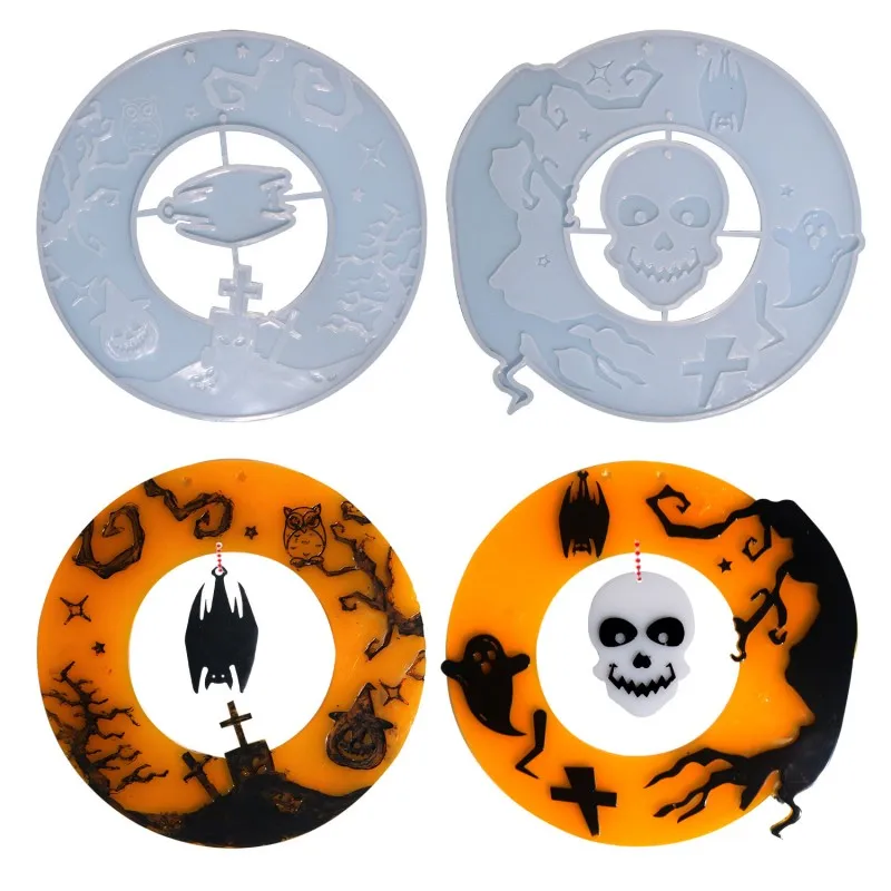DIY Round Halloween Ornament Silicone Mold Skull Bat Pendant Crystal Epoxy Resin Molds Home Wall Decoration Handcraft Accessorie
DIY Round Halloween Ornament Silicone Mold Skull Bat Pendant Crystal Epoxy Resin Molds Home Wall Decoration Handcraft Accessorie