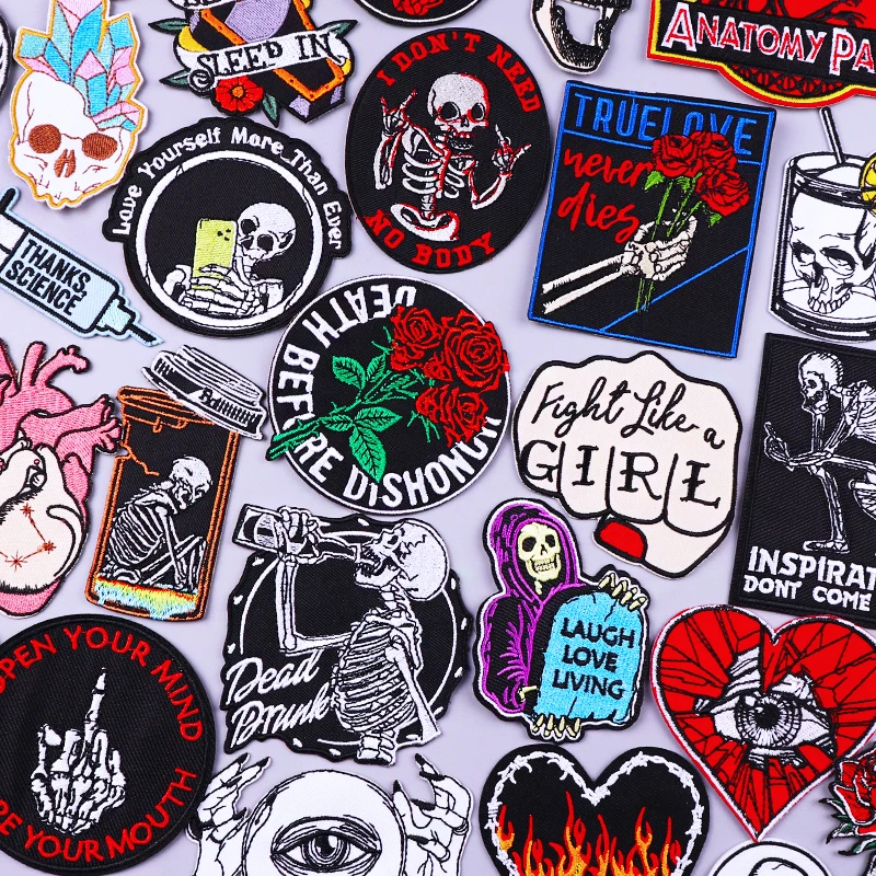 Punk Rose Skull Patch Embroidered Patches For Clothing Stickers Stripe DIY Heart Skeleton Patch Iron On Patches On Clothes Badge
Punk Rose Skull Patch Embroidered Patches For Clothing Stickers Stripe DIY Heart Skeleton Patch Iron On Patches On Clothes Badge