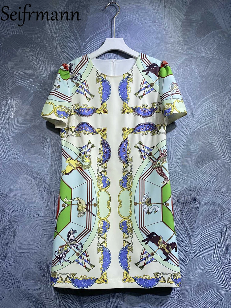Seifrmann High Quality Summer Women Fashion Designer Midi Dress Short Sleeve Colorblock Printed Crystal Beading A-Line Dresses
Seifrmann High Quality Summer Women Fashion Designer Midi Dress Short Sleeve Colorblock Printed Crystal Beading A-Line Dresses