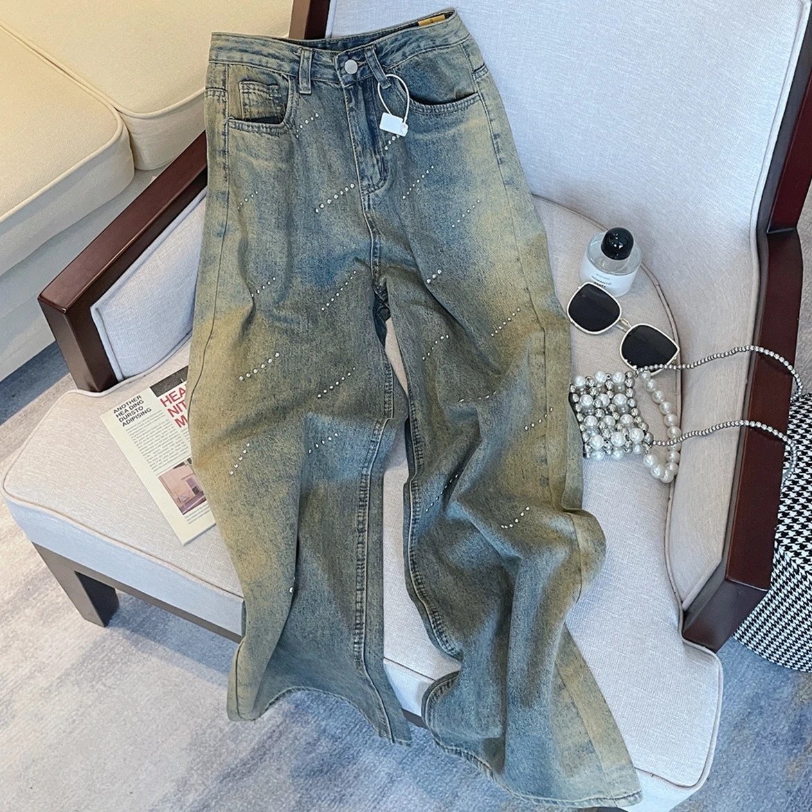 Женские прямые джинсовые брюки, уличная одежда с высокой талией и блестками, свободные широкие брюки из денима в стиле ретро, Y2K, осень 2023
Женские прямые джинсовые брюки, уличная одежда с высокой талией и блестками, свободные широкие брюки из денима в стиле ретро, Y2K, осень 2023
