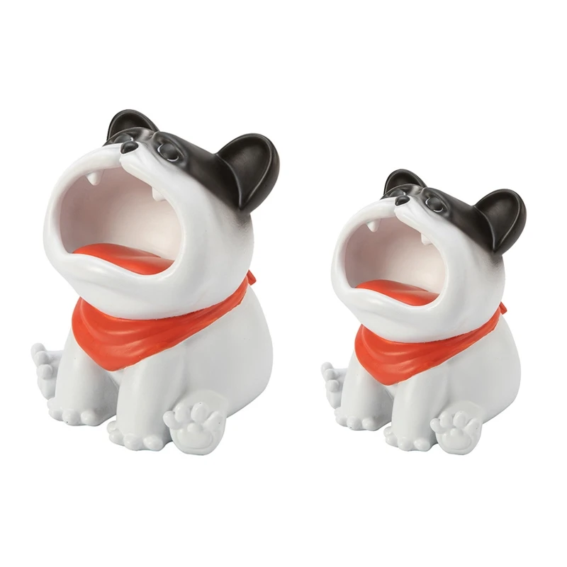 

2023 New Cute Sad Bulldog Resin Statue Sundries Storage Box Big Mouth Dog Figurine Lipstick Candy Jewelry Key Holder Tray Animal