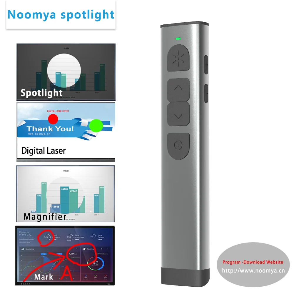 

Noomya Spotlight X8 Metal Wireless Presenter Highlight and Zoom Digital Light Spot Feature 2.4GHz Ppt Meeting Indicator Demonstr