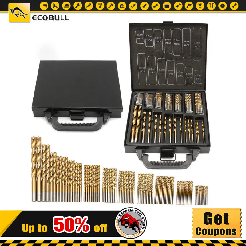 99pcs High Quality 1.5-10mm Titanium Coated HSS Twist Drill Bits Set And Case Plastic Wood Metal Drilling Tool Kit Box
99pcs High Quality 1.5-10mm Titanium Coated HSS Twist Drill Bits Set And Case Plastic Wood Metal Drilling Tool Kit Box