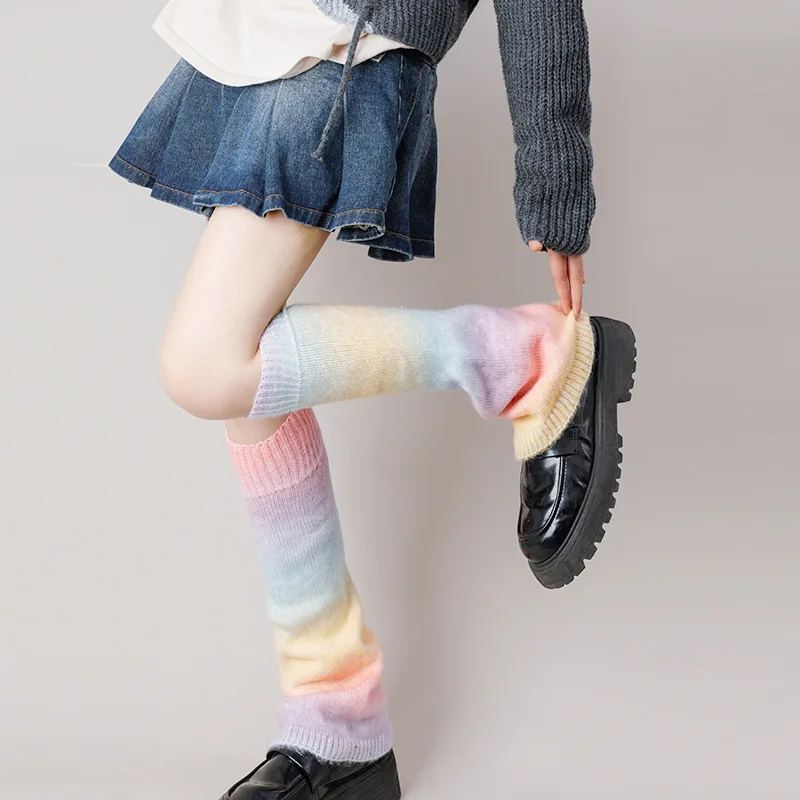 

Leg Women Rainbow Japanese Knitted Wool Cover Leg Girl Gradient Fashion Loose Cover Pile Ankle Spice Retro Socks Colour Warmer