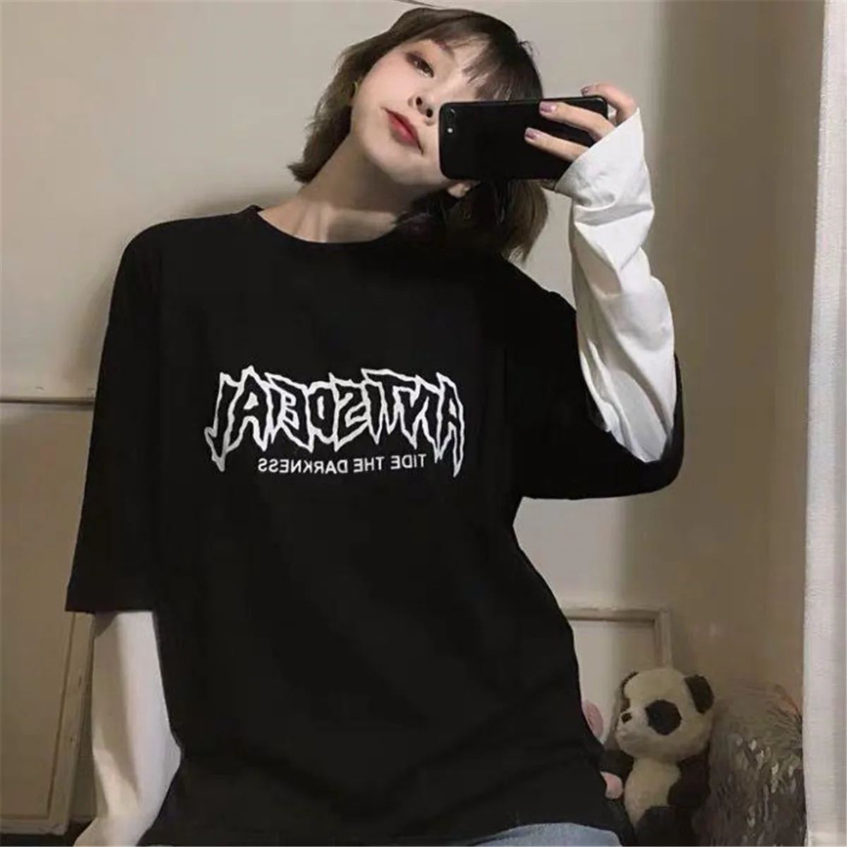 Black Cool T-Shirts Patchwork Punk T Shirt Autumn Gothic Japan Tops Long Sleeve Hip Hop Pullover Tshirt Streetwear Females
Black Cool T-Shirts Patchwork Punk T Shirt Autumn Gothic Japan Tops Long Sleeve Hip Hop Pullover Tshirt Streetwear Females