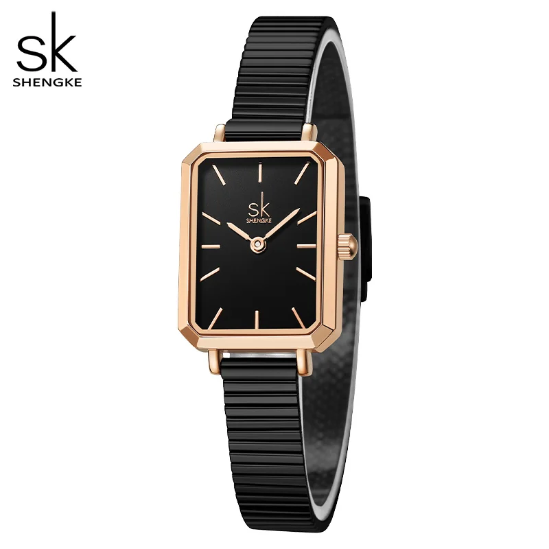 

Shengke 2022 New Watch For Women Elegant Black Rectangle Ultra Thin Dial Reloj Mujer Precise Japanese Quartz Relogio Feminino