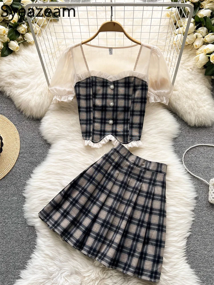 Syeazeam French Sweet Girl Plaid Suit Female Bubble Short-sleeved Square-neck Short Top Pleated Skirt Two-piece Set
Syeazeam French Sweet Girl Plaid Suit Female Bubble Short-sleeved Square-neck Short Top Pleated Skirt Two-piece Set