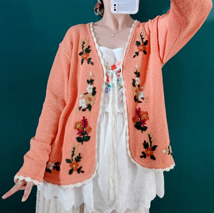 Spring Japanese Mori Women's Hand-embroidered Crocheted Knitted Sweater Cardigan Long-sleeved Sweet Lace-up Women's Sweater Coat
Spring Japanese Mori Women's Hand-embroidered Crocheted Knitted Sweater Cardigan Long-sleeved Sweet Lace-up Women's Sweater Coat