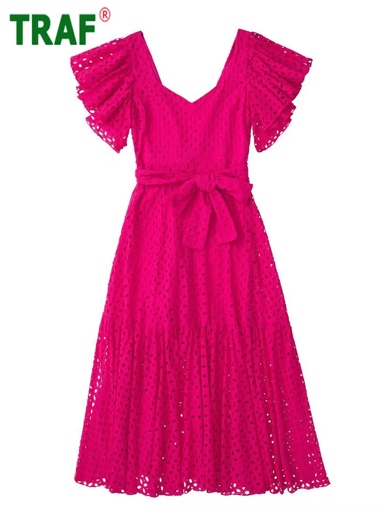 TRAF Embroidery Long Dress Women Fuchsia Cutwork Backless Dress Woman Summer Short Sleeve Ruffle Midi Dresses for Women 2022
TRAF Embroidery Long Dress Women Fuchsia Cutwork Backless Dress Woman Summer Short Sleeve Ruffle Midi Dresses for Women 2022