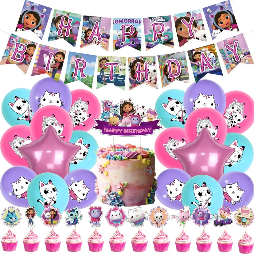 New Gabby's Dollhouse Happy Birthday Party Supplies Banner Cake Topper Balloons Happy Birthday Kids Girl Party Decoration Sets
New Gabby's Dollhouse Happy Birthday Party Supplies Banner Cake Topper Balloons Happy Birthday Kids Girl Party Decoration Sets