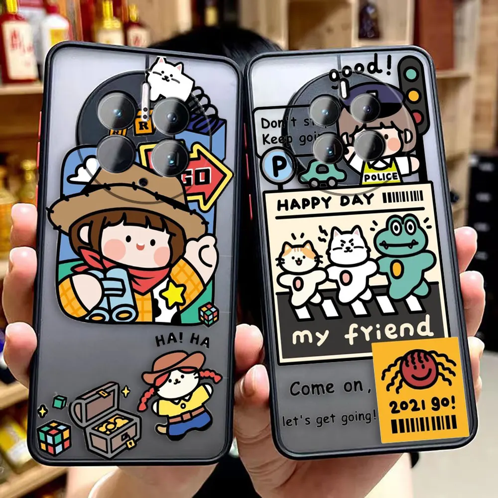 

Matte Phone Case for Huawei P50 P40 P30 P20 MATE 40 30 20 PRO PLUS Y7P Y8P Case Funda Coque Capa Shell Cover Cartoon Space Girl