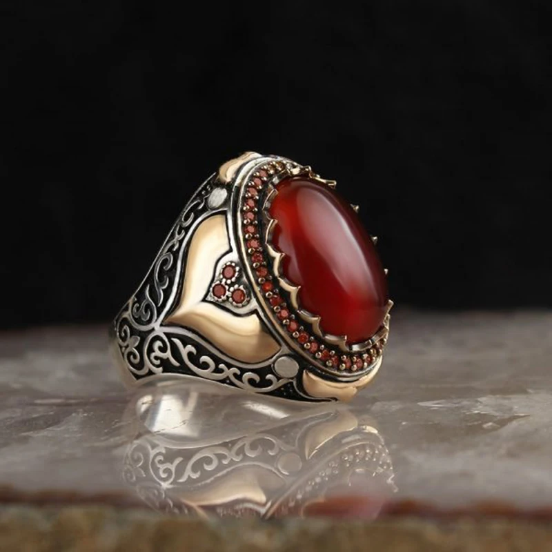 Classic Vintage Oval Red Zircon Rings for Men Punk Metal Two Tone Engraving Ancient Patterns Handmade Ring Jewelry
Classic Vintage Oval Red Zircon Rings for Men Punk Metal Two Tone Engraving Ancient Patterns Handmade Ring Jewelry