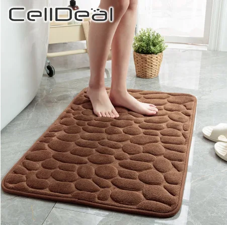 

2pcs Bathroom Cobblestone Embossed Mat Stone Pattern Shower Room Doormat Absorbent Anti-slip Lavatory Bedroom Floor Area Rugs