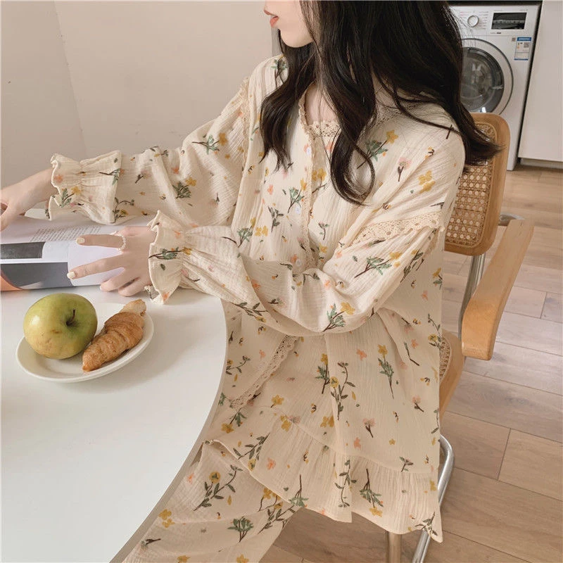 Set Collar Sleeve Women Women 2pcs Floral Pyjamas Trendy Kawaii Pajama Cartoon Elegant Printed Gauze Long Square Cardigan Cotton
Set Collar Sleeve Women Women 2pcs Floral Pyjamas Trendy Kawaii Pajama Cartoon Elegant Printed Gauze Long Square Cardigan Cotton